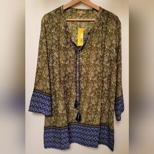 NWT Rock Flower Paper 100% Rayon Juliet Green Tassel Tunic